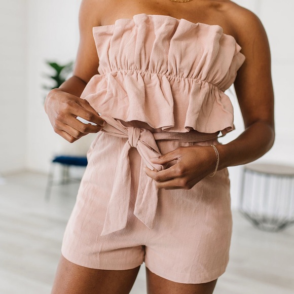 Pink Strapless Ruffle Romper - Picture 1 of 4
